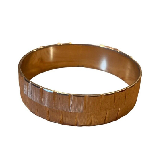 Vintage Monet Gold Tone Etched Thick Bangle Bracelet Large Texture 3/4" thick - Picture 1 of 4